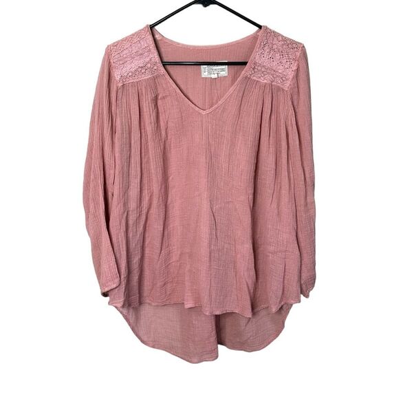 Current Elliott 1 Small The Picnic Top Coral Rose gauze peasant top - Picture 4 of 12